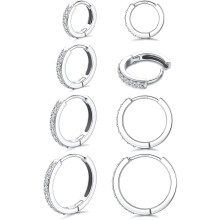 Jstyle 3/4 Pairs Lightweight Mini Hoop Huggie Earrings for Women, Hypoallergenic Silvery Golden Cartilage Sleeper Earrings (6/8/10/12mm)