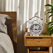 6.5 Inch White Retro Alarm Clock with Silent Quartz Movement Vintage Decorative Desk Clock