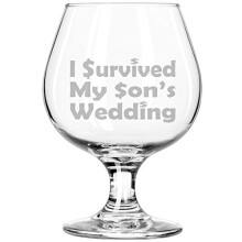 Whiskey Bourbon Belgian Tulip Beer Goblet Brandy Snifter Glass Funny Mother Mom Father Dad I survived my son's wedding