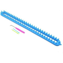 Knitting Loom Knitter Kit Plastic Yarn Cord Knitter with Hook Needle Hat Looms Long Knitting Loom DIY for Scarf Sweater Shawl Blankets(Blue)