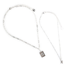 Claire's Girls Silver Pisces Zodiac Sign Necklace Set, Lobster Closure, 2-Pack