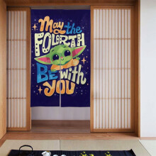 Baby Yoda Two Piece Patchwork Sheer Semi-Blackout Door Curtain 34x56in, Compatible with Bedroom Living Room Kids Room Decor
