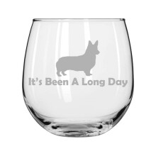 Wine Glass for Red or White Wine It's Been A Long Day Corgi (16 oz Stemless)