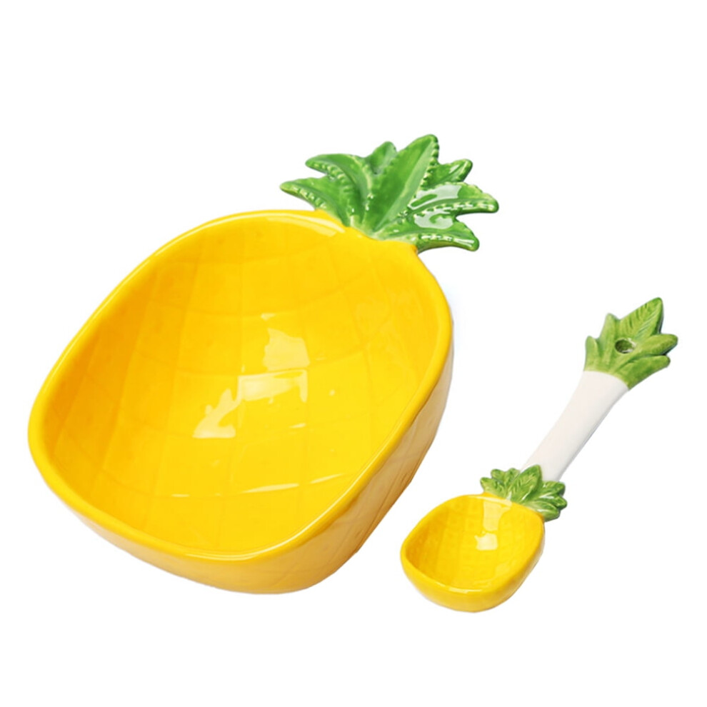 Pineapple Design Salad Bowl Kid Food Bowl Ceramics Bowl with Spoon (300ml)