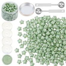 1Set Sealing Wax Particles Kits for Retro Seal Stamp with Stainless Steel Spoon Candle Plastic Empty Containers Light Green 9mm 200pcs