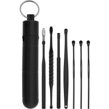 WOVTE 7 Units/set Ear Wax Removal Tool Stainless Steel Double End Wax Scraper Scraper Ear Selection Scraper with Storage Box