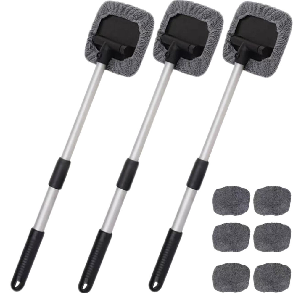 Car Windshield Cleaner Tool With 6 Microfiber Pads & Extendable Handle - Reusable, Washable Glass Wiper Kit 9496895883759