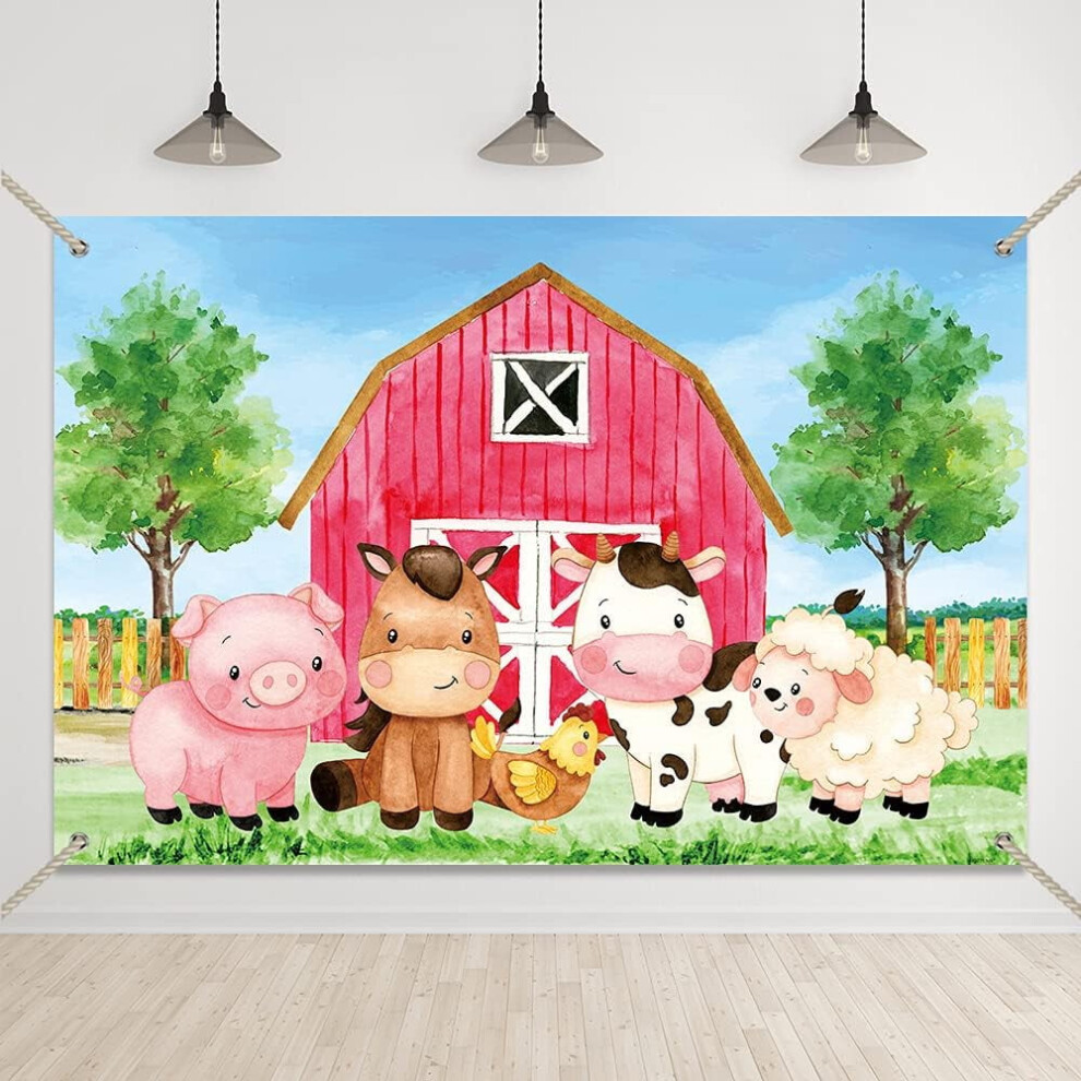 Bellimas Cartoon Farm Animals Barnyard Party Backdrop Barn Door Kids Western Birthday Background Baby Red/Blue 9496895884305