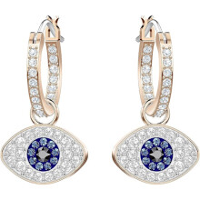 Symbolic evil eye hoop earrings for women, multi-colored, rose gold plated