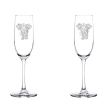 Set of 2 Glass Champagne Flutes Sparkling Wine Glasses Fancy Elephant (8 oz Stemmed)