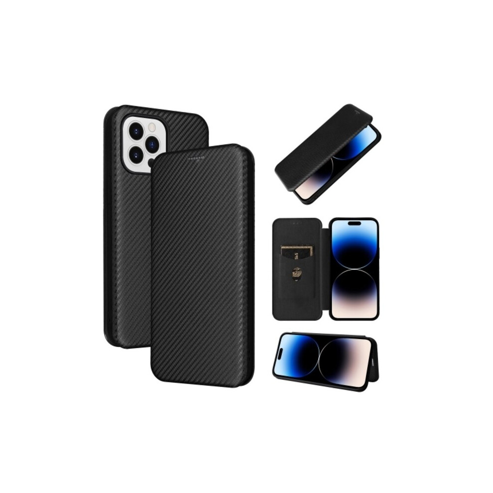 Compatible With Iphone 14 Pro Max Case Flip Carbon Fiber Texture Black 9496895885692