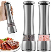 Qenwkxz Salt & Pepper Grinder Set, Compatible with Refillable Spices - Adjustable Electric Mill with LED Light, Stainless Steel Ceramic Mechanism,