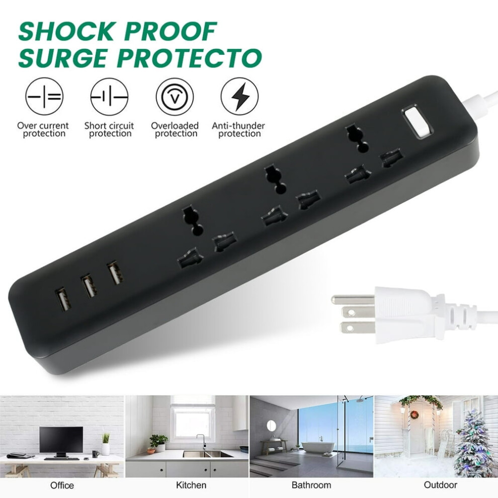 Junwell Outdoor Power Strip Waterproof With 3 Usb And 3 Ac Outlets Fast Charging Ports Extension Cord Flat Plug Overload Protection 9496895886071