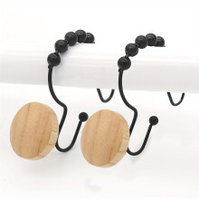DEKAXID 12pcs Wooden Shower Curtain Hooks with Roller Ball, Durable Waterproof Rust-Proof Metal, Double Hook Design for Bathroom