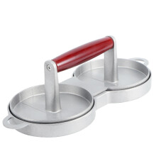 Dekaim Hamburger Press 2 Grids Round Shape DIY Kitchen Non-Stick Hamburger Press Patty Maker Mold with Wood Handle