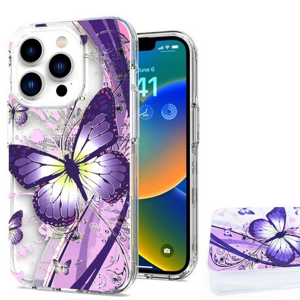 Transparent Dual-Layer Case For Compatible With Apple Compatible With Iphone 16 Pro / 16Pro (6.3Â) Shockproof Cover (Dual Layered -Butterfly) Purple 9450273689098