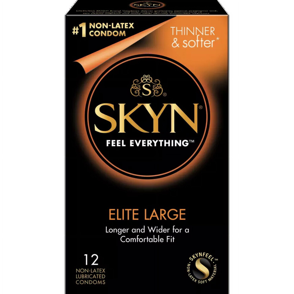 SKYN Large Elite Longer Wider Sensitive Non-Latex Lubricated Condoms(12 Condoms (Retail Box)