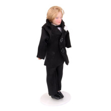 1/12 Dollhouse Porcelain Doll People Model with Display Stand - , in Black Business Suit, Scenes Decoration