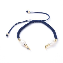 1pc Braided Nylon Cord for DIY Bracelet Making with Natural Freshwater Pearl & Brass Findings Golden Midnight Blue 6-7/8 inch(17.5cm) 4mm DIY