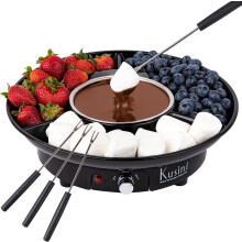 Electric Fondue Pot Set - Chocolate Fondue Kit with Temp Control, Detachable Trays & 4 Forks - Gift Set. Great for Movie or Game Night.