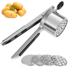 Stainless Steel Potato Ricer with 4 Discs, Non-Slip Handle, 15oz, 12.994.7 Inch, Manual Food Press for Kitchen