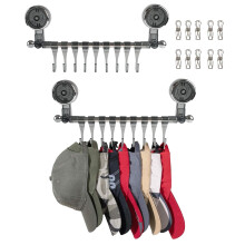 Hat Rack with 20 Adjustable Hooks, Baseball Cap Organizer for Wall, Closet Door and Entryway, 2 Pack Grey