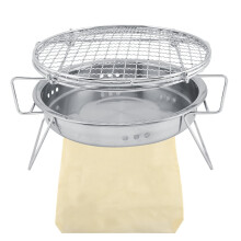 Portable Folding Stainless Steel Outdoor BBQ Grill, Round Camping Grill Stove for Patio