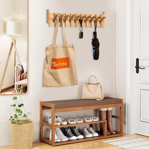 Handmade Solid Wood Wall Mounted Coat Rack with FlipDown Hooks for Entryway and Bedroom Black 4 Hooks 1