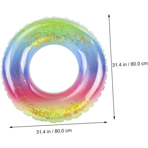 Glitter Sequin Inflatable Pool Float Swim Ring with Rainbow Design for Beach and Pool Adults 1
