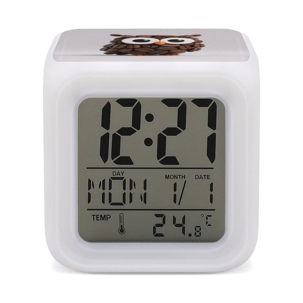 Kids Alarm Clock Cute Owl LED Color Changing Cube with 7Color Glow and Temperature Display