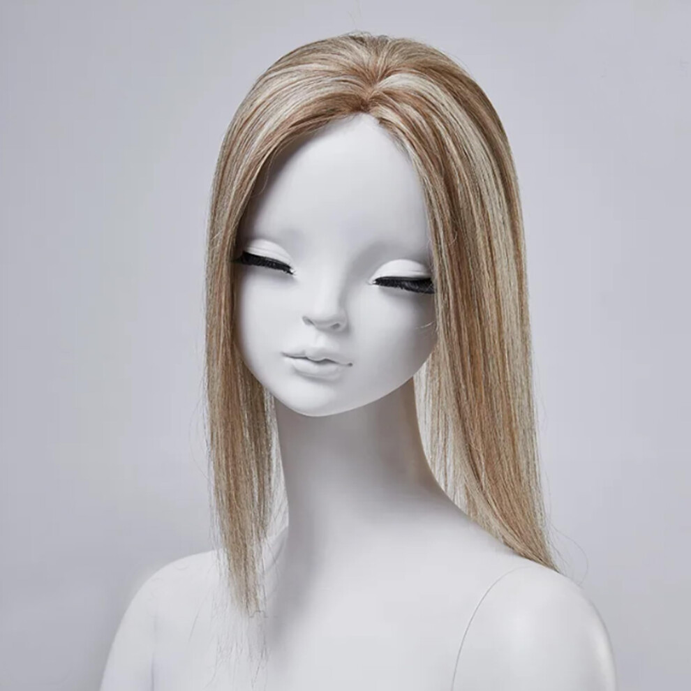 Unisex 12 Inch Blonde Human Hair Topper With Flaxen Balayage Extensions For Instant Crown Volume