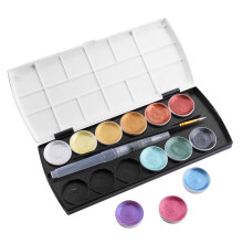 12 Colors Semi-Dry Metallic Watercolor Paint Set, Pearlescent Solid Watercolors for Office & Stationery, Compatible with Watercolor Brushes