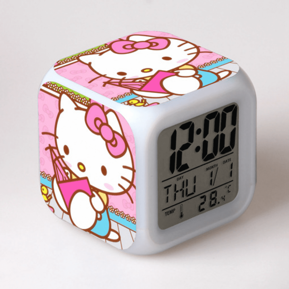 Hanntaoo Kids Digital Alarm Clock With Hello Kitty, 7 Color Led, Thermometer, Night - Compatible With Htnl#1053 Light