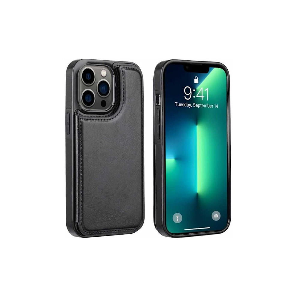 Compatible With Iphone 15 Pro Max Shockproof Case Card Holder 3-Compartment Flip Black 9180479471929