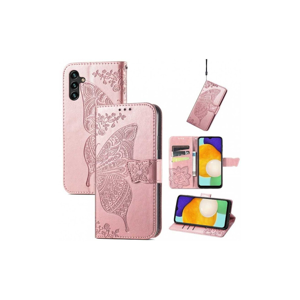 Compatible With Samsung A13 (4G/5G) / A04s Wallet Case Pu Leather 4-Compartment Motif Butterfly Rose Gold 9180479472056