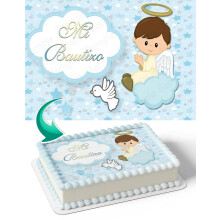 Mi Bautizo My Baptism Blue Baby Boy Edible Cake Image Topper Birthday Cake Banner 1/4 Sheet