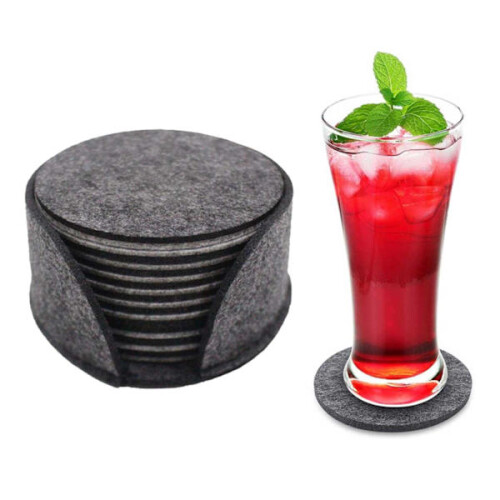 10-Pack Reversible Coasters in Grey Felt with Holder grey