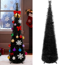 Ayieyill 5ft Pop Up Black Pencil Christmas Tree, Tinsel Tree for Indoor Decor, Single Tree without Decorations