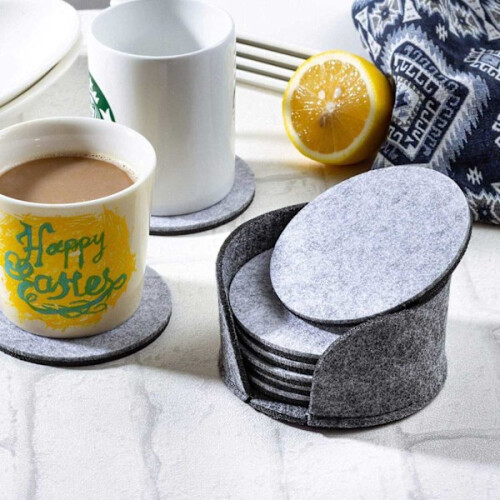 10-Pack Reversible Coasters in Grey Felt with Holder grey 1