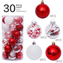 30Pcs Red Green White Christmas Ball Ornaments, Shatterproof Baubles for Xmas Tree, Wedding, Holiday Party Decor