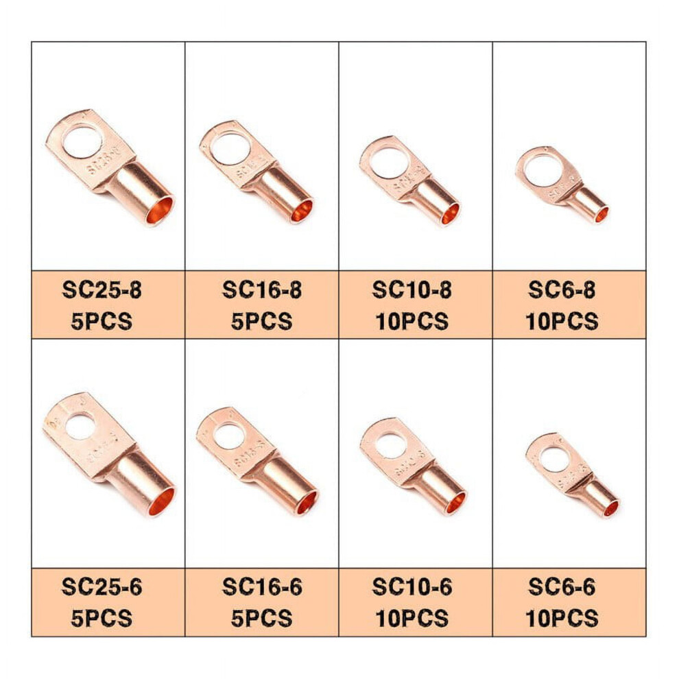 60Pcs Battery Bare Copper Ring Lug Terminals Connector Wire Gauge Sc6-25 Kit Us 9557311161285
