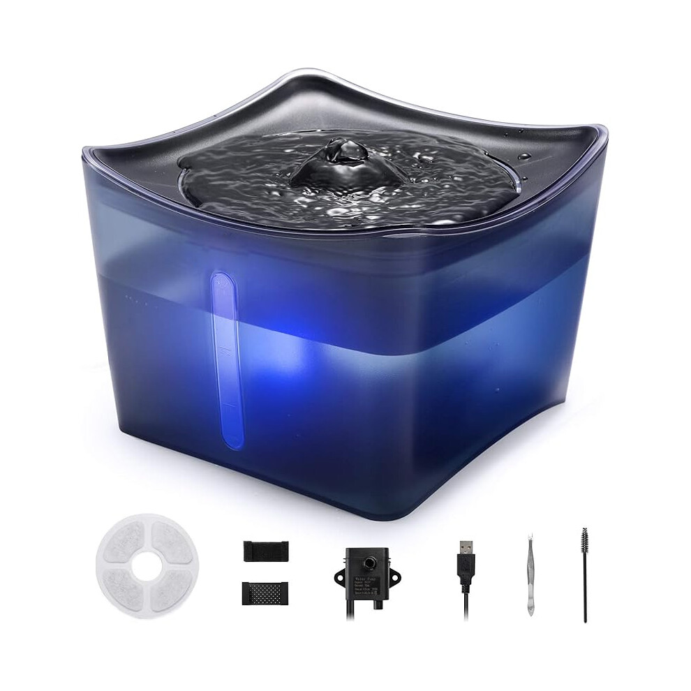 Pet Water Fountain 101Oz/3L, Ultra-Quiet Auto Dispenser With Led Light & Level Window, Usb Pump, Dual Filters For Cats And Dogs, Black 9557311159893