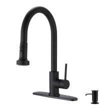Matte Black Pull Down Kitchen Faucet with Soap Dispenser, 360 Swivel Spout Stainless Steel