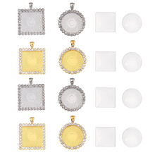 40Pcs Alloy Earring Blank Bezel Trays Glass Square Round Trays Bases