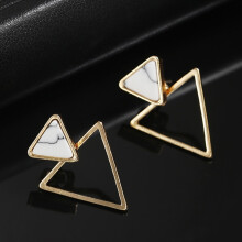 Simple Women Double Triangle Hollow Pendant Jacket Ear Stud Earrings Jewelry