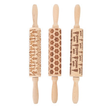Cute Wooden Embossed Rolling Pin 3-Piece Set, Christmas Pattern Engraved for Baking Cookies, Perfect Gift or Personal Use