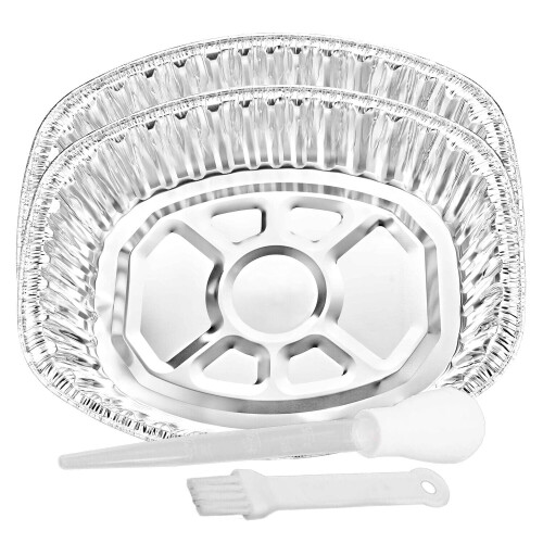 5 Pack Heavy Duty Disposable Extra Large 2 Oval Roasting Pans Baking Basting Set
