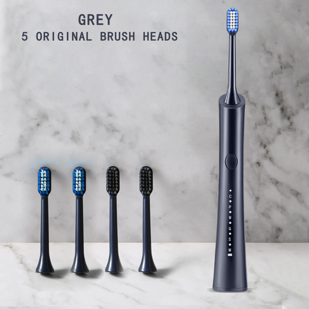 Home Smart Electric Toothbrush Rechargeable Ultrasonic Vibration Soft Bristle Whitening Toothbrush with 5 Brush Heads