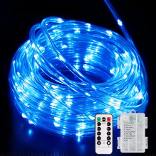 LED Rope Lights 72ft 200 LEDs, Battery Operated, Waterproof, 8 Modes, Dimmable Timer, Remote Control, Indoor/Outdoor, Blue