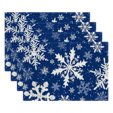 Luckky Christmas Placemats 12x18 Inch Set of 4, Xmas Snowflakes Winter Holiday Farmhouse Kitchen Table Decor for Indoor Outdoor Party (Blue)